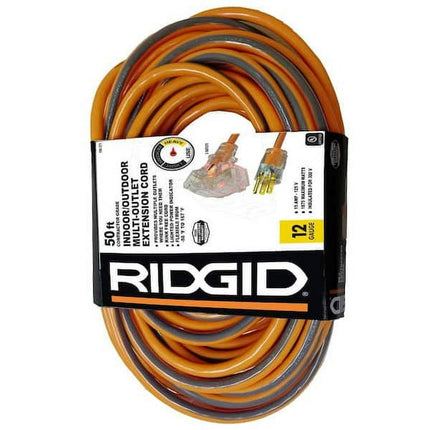 RIDGID 50 Ft. 12/3 Tri-tap Electric Extension Cord - Orange #165271