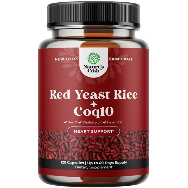 Red Yeast Rice Supplement for High Cholesterol - Extra Strength Citrinin-Free Red Yeast Rice 1200 mg per serving Capsules with CoQ10 100mg - Red Yeast Rice with CoQ10 Supplement for Heart Health
