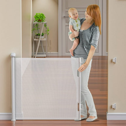 Retractable Baby Gates, BabyBond Baby Gate for Stairs Extra Wide 59” X 33” Tall for Kids or Pets Indoor and Outdoor Dog Gates for Doorways, Stairs, Hallways (33 * 59 inches, White & Drill)