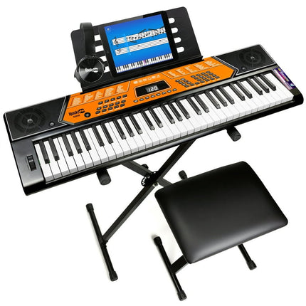 Rockjam 61-Key Keyboard Piano Kit with Stand, Bench, Music Stand, Headphones, Piano Note Stickers & Lessons