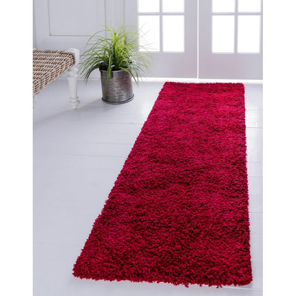 Rugs.com Solid Shag Collection Rug – 13 Ft Runner Cherry Red Shag Rug Perfect For Hallways, Entryways