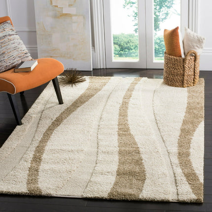 SAFAVIEH Florida Ellen Abstract Shag Area Rug, Cream/Dark Brown, 6' x 9'