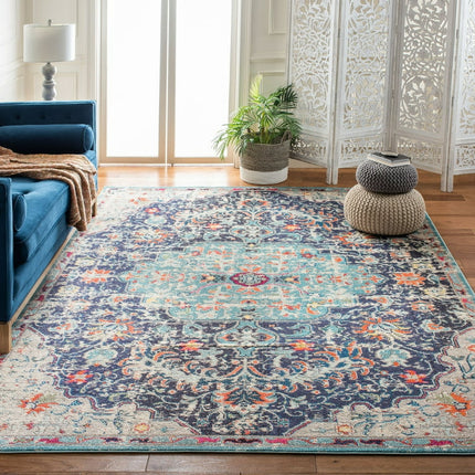 SAFAVIEH Madison Joandra Vintage Floral Area Rug, Black/Teal, 6'7" x 6'7" Square