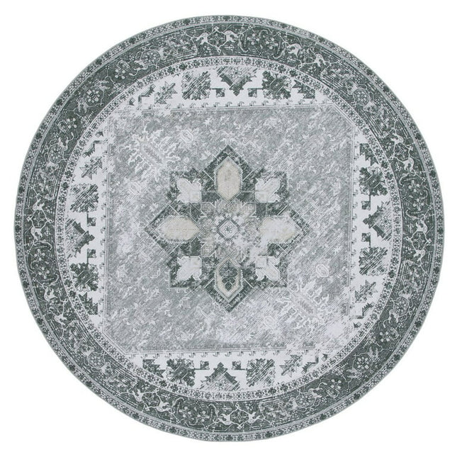 SAFAVIEH Tucson Jayla Traditional Machine Washable Area Rug, 6' x 6' Round, Grey/Ivory