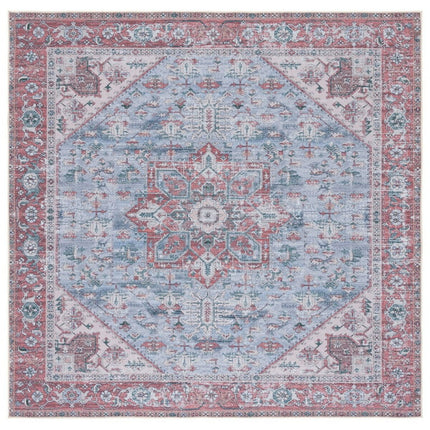 SAFAVIEH Tucson Jayla Traditional Machine Washable Area Rug, 6' x 6' Square, Grey Blue/Rust