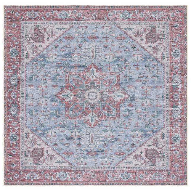 SAFAVIEH Tucson Jayla Traditional Machine Washable Area Rug, 6' x 6' Square, Grey Blue/Rust