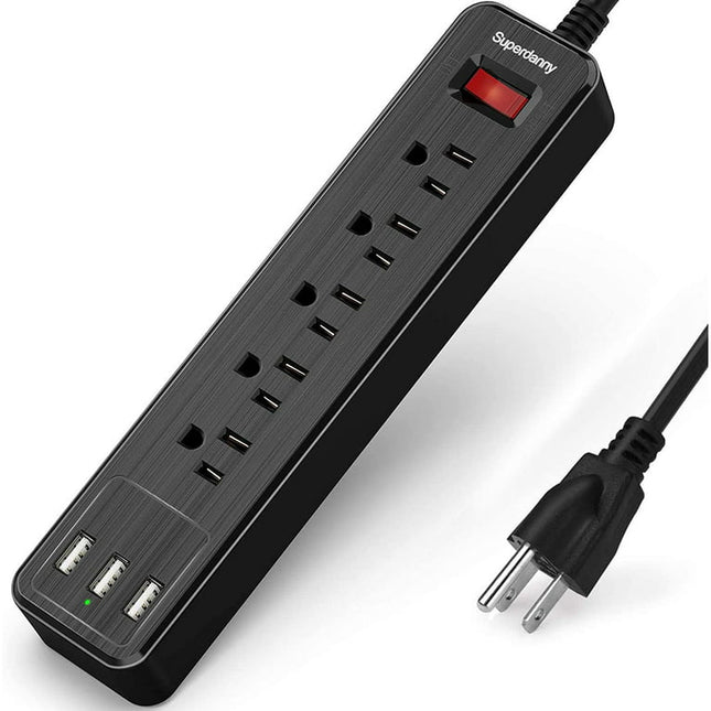 SUPERDANNY Power Strip Surge Protector 5 AC Outlet USB Ports Mountable 4.5 Ft Black