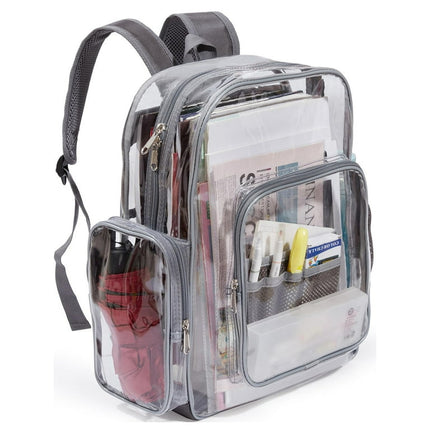 Sanmadrola Large Clear Backpack Heavy Duty Stadium Approved School Bookbag Waterproof PVC Transparent Backpacks for Kids Adults Clear Bag with Reinforced Strap for School, Travel, Gray
