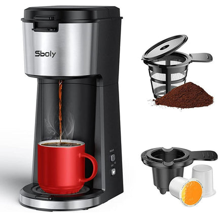 Sboly Single Serve Coffee Maker for K Cup & Ground Coffee, Coffee Maker With Bold Brew, 6 to 14 oz Fits Travel Mug, Classic Black