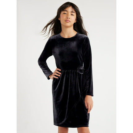 Scoop Girls Rosette Velvet Dress with Faux Wrap Front, Sizes 4-18