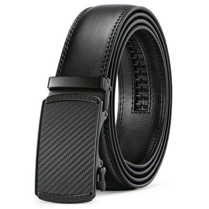 Sendefn Men's Leather Belt Automatic Ratchet Buckle Slide Belt for Dress Casual Trim to Fit with Gift Box(B-black-20,34'' to 52'' WAIST ADJUSTABLE)