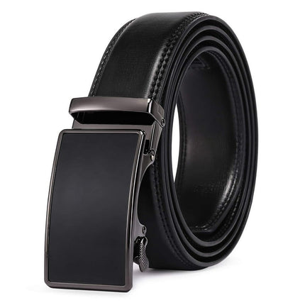 Sendefn Men's Leather Belt Automatic Ratchet Buckle Slide Belt for Dress Casual Trim to Fit with Gift Box(B-black-22,28'' to 46'' WAIST ADJUSTABLE)