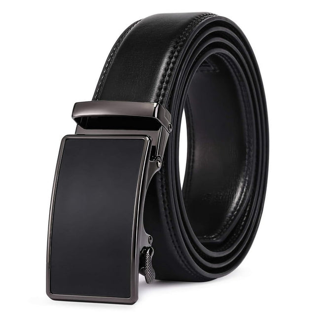 Sendefn Men's Leather Belt Automatic Ratchet Buckle Slide Belt for Dress Casual Trim to Fit with Gift Box(B-black-22,28'' to 46'' WAIST ADJUSTABLE)