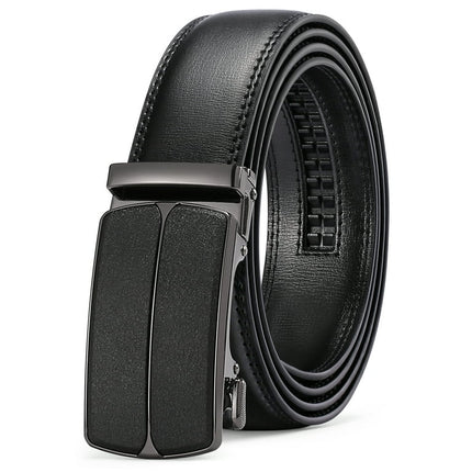 Sendefn Men's Leather Belt Automatic Ratchet Buckle Slide Belt for Dress Casual Trim to Fit with Gift Box(B-black-23,28'' to 46'' WAIST ADJUSTABLE)