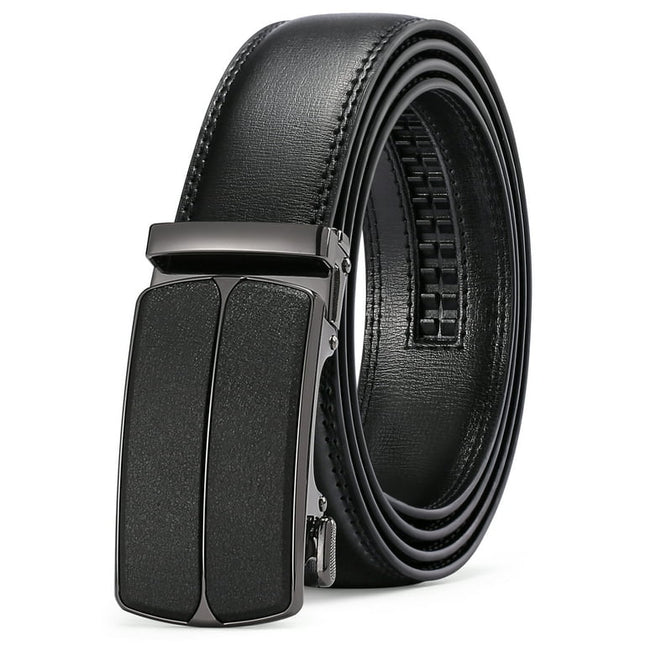 Sendefn Men's Leather Belt Automatic Ratchet Buckle Slide Belt for Dress Casual Trim to Fit with Gift Box(B-black-23,28'' to 46'' WAIST ADJUSTABLE)