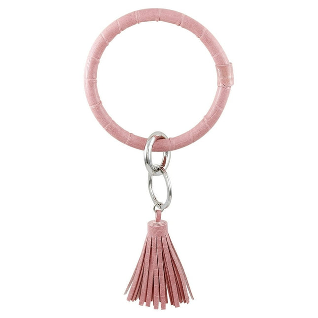 Sensible Solutions Women's Pink Faux Leather Tassel Bangle Key Chain. Fashion Basic