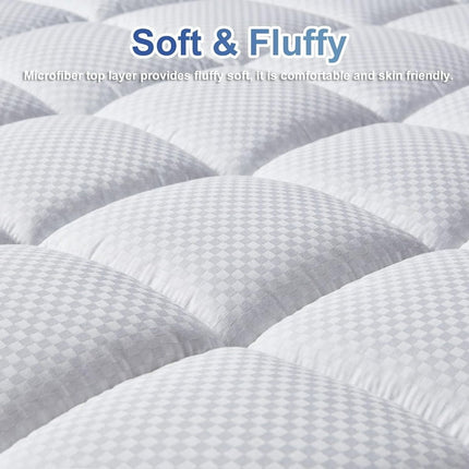 Serwall Quilted Fitted Mattress Pad Queen Mattress Cover Cooling Pillow Top Mattress Protector Cotton Top 8-21" Deep Pocket Cooling Mattress Topper, White