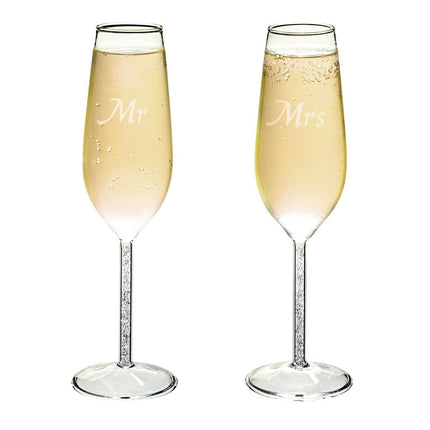 Set of 2 Mr and Mrs Champagne Glasses, His and Hers Wedding Day Toasting Flutes for Bride and Groom Newlyweds, Engagement, Wedding and Bridal Shower Gifts (8oz)