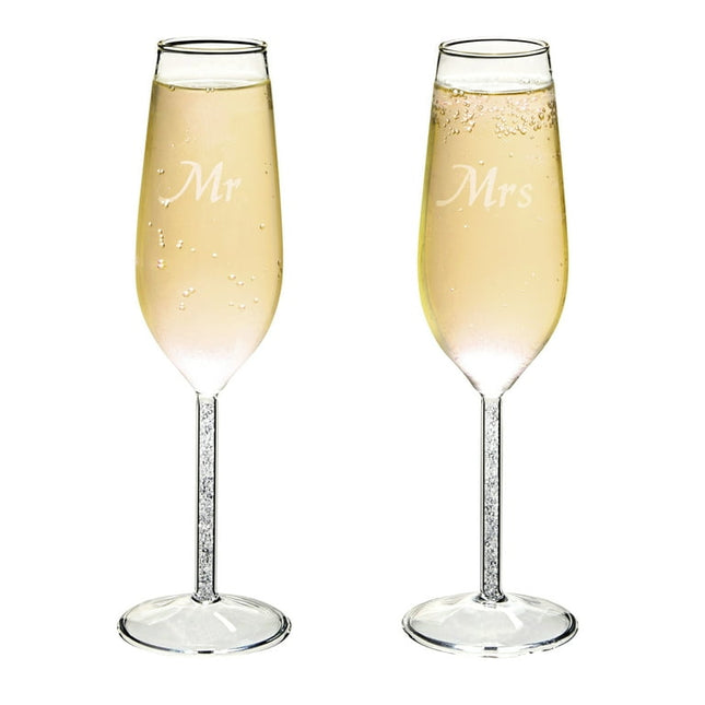Set of 2 Mr and Mrs Champagne Glasses, His and Hers Wedding Day Toasting Flutes for Bride and Groom Newlyweds, Engagement, Wedding and Bridal Shower Gifts (8oz)