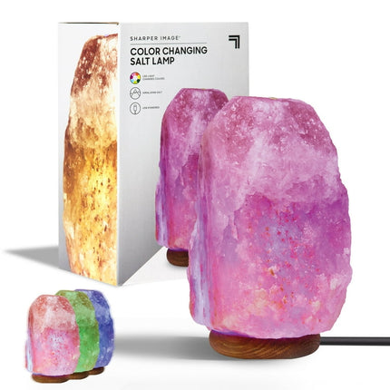 Sharper Image® Himalayan Salt Crystal LED Color Changing Lamp, Natural & Anti-Microbial, A Relaxing Accent for the Home/Office, Emits Negative Ions for Air Cleaning/Purifying, Wood Base with USB