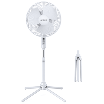 Shinic 16" 3-Speed Oscillating Pedeatal Fan with Folding Base,Adjustable Height and Tilt,SP17-16AWT,White