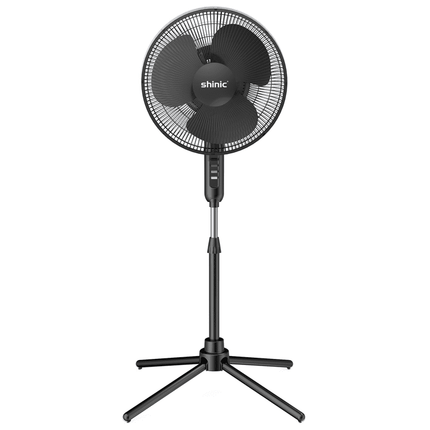 Shinic 16" 3-Speed Oscillating Pedestal Fan with Folding Base,Adjustable Height and Tilt,SP17-16ABK,Black