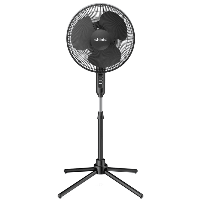 Shinic 16" 3-Speed Oscillating Pedestal Fan with Folding Base,Adjustable Height and Tilt,SP17-16ABK,Black