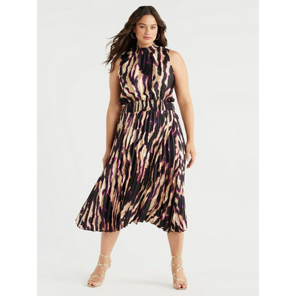 Sofia Jeans Women's Plus Size Pleated Midi Dress, 49" Length, Sizes 1X-5X