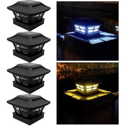 Solar Powered Outdoor Post Cap Lights - Bright Warm White Filament LED Fence Post Light for 4x4 PVC/Wood Posts - Black (4 Pack)