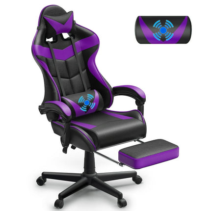 Soontrans Gaming Chair with Footrest, Ergonomic Lumbar Massage Pillow Chair, PU Leather Office Chair, Purple