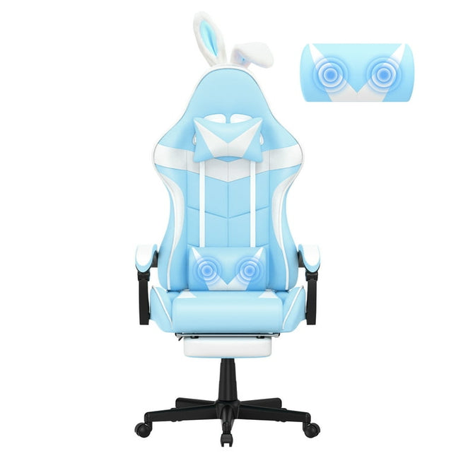 Soontrans Gaming Office Chair with Footrest, Ergonomic Leather Massage Game Chair with Lumbar Support & Headrest, Sky Blue