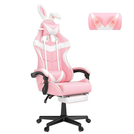 Soontrans Pink Gaming Chair with Footrest, Ergonomic Office Chair with Lumbar Pillow & Adjustable Headrest Support, Gamers Game Chair, Pink and White