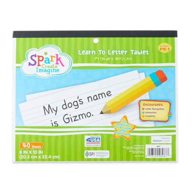 Spark Create Imagine Learn to Letter Writing Tablet Pad, Grades PK-1, 40 Pages, Journal, 10" x 8" (48087)