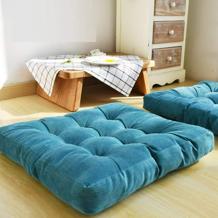 Square Thicken Floor Cushion,Cotton Linen Thick Meditation Pillow ,21x21 Inch,Turquoise