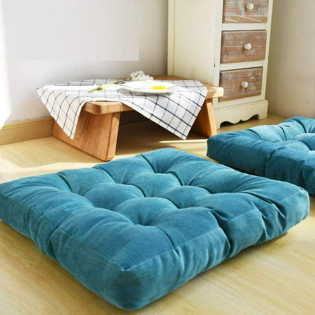 Square Thicken Floor Cushion,Cotton Linen Thick Meditation Pillow ,21x21 Inch,Turquoise