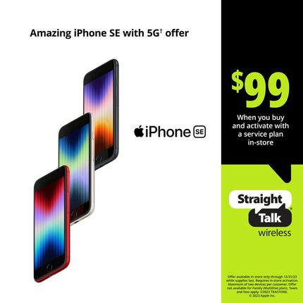 Straight Talk Apple iPhone SE (2022-3rd Gen) 5G, 64GB, Midnight - Prepaid Smartphone [Locked to Straight Talk]