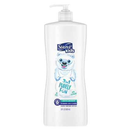 Suave Kids 3-in-1 Shampoo Conditioner Body Wash, Purely Fun, 28 oz Single
