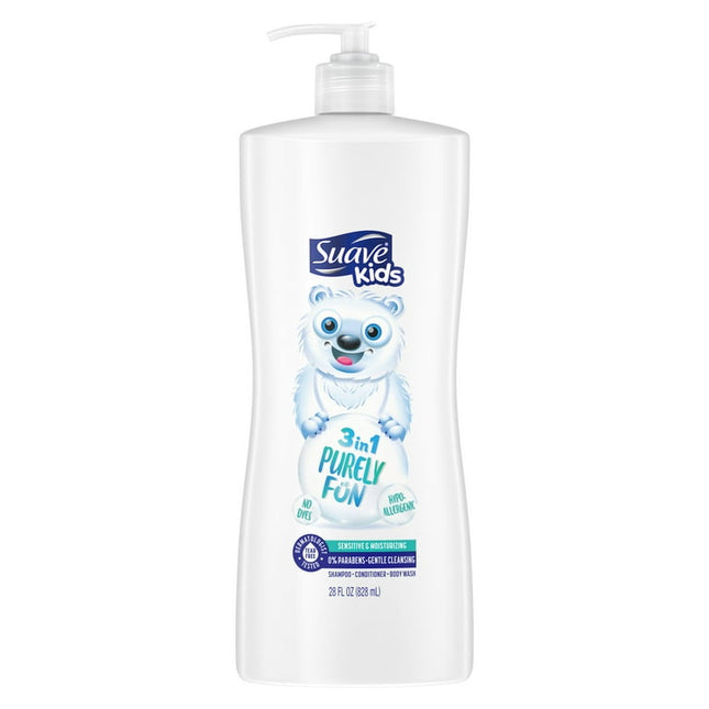 Suave Kids 3-in-1 Shampoo Conditioner Body Wash, Purely Fun, 28 oz Single