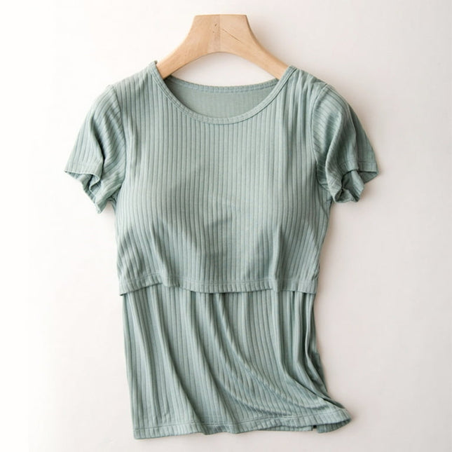 Summer Savings Clearance! Edvintorg Summer Nursing Tops Breastfeeding Women Round Neck Solid Color Short Sleeve Clothers For Pregnant Maternity Shirts