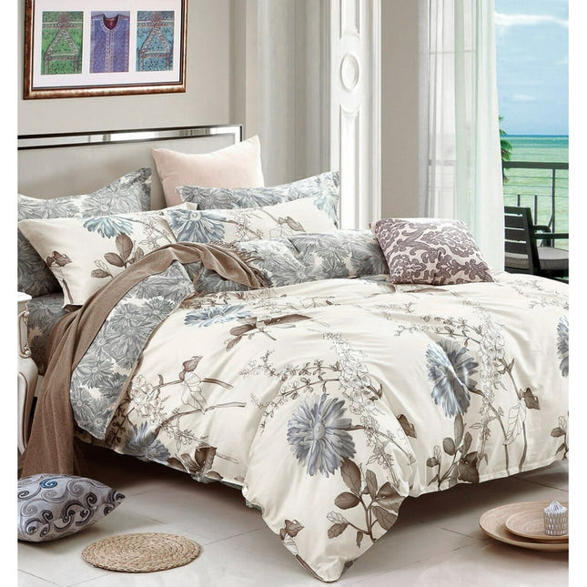Swanson Beddings Daisy Silhouette Floral Print 3-Piece 100% Cotton Duvet Cover and Two Pillow Shams King Size (No Comforter Included)