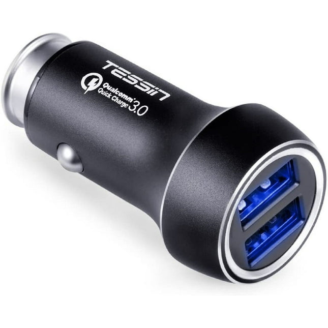 TESSIN 30W Car Charger Dual USB Ports Quick Charge QC3.0 Metal Car Adapter Portable Fast Charging Compatible with iPhone iPad Air Pro Samsung Galaxy Note and More