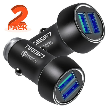 TESSIN Dual Port USB Car Charger 30W Qualcomm Quick Charge QC 3.0 Metal Cigarette Lighter Adapter Compatible with iPhone iPad Air Pro Samsung Galaxy Note and More (2 Pack)