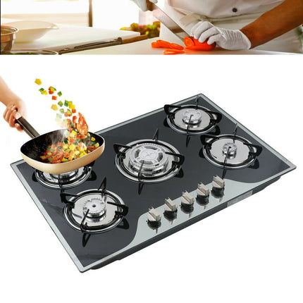 TFCFL 30" Gas Cooktop Built in Gas Stove 5 Burners LPG/NG Gas Cooker with Tempered Glass Top Black