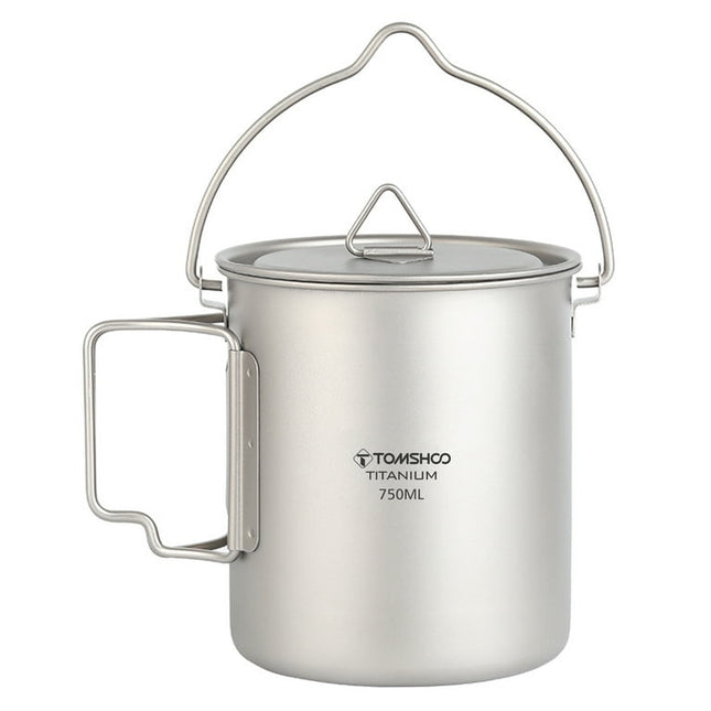 TOMSHOO Portable Titanium Pot 750ml Lightweight Hanging Cookware for Camping Hiking