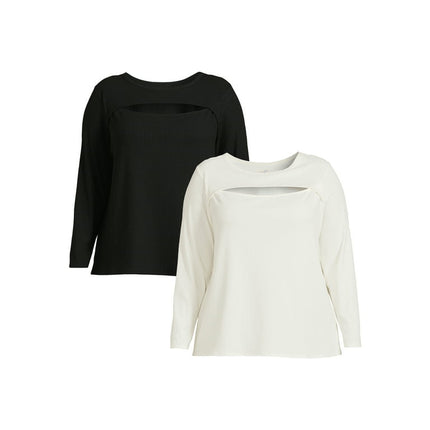 Terra & Sky Plus Size Cut Out Knit Top, 2-Pack