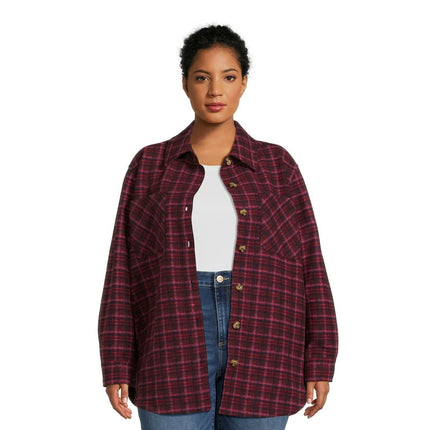 Terra & Sky Women's Plus Size Plaid Button Down Shacket