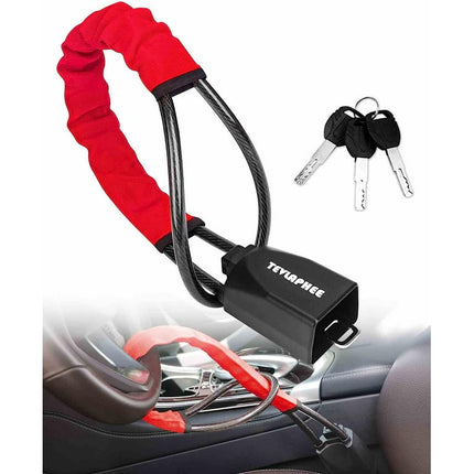 Tevlaphee Steering Wheel Lock Seat Belt Lock Universal Anti Theft Car Device Car Lock Car Theft Prevention with 3 Keys for Car Security Fit Most Vehicles Truck SUV Van(Red)