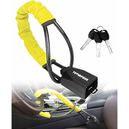 Tevlaphee Steering Wheel Lock Seat Belt Lock Universal Anti Theft Car Device Car Lock Car Theft Prevention with 3 Keys for Car Security Fit Most Vehicles Truck SUV Van(Yellow)