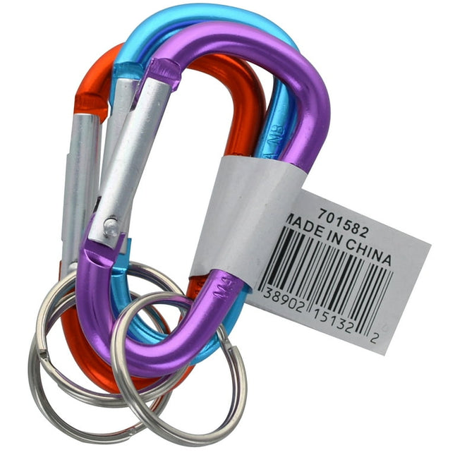 The Hillman Group Carabiner, Small, Multicolor, Aluminum, 3 Pack