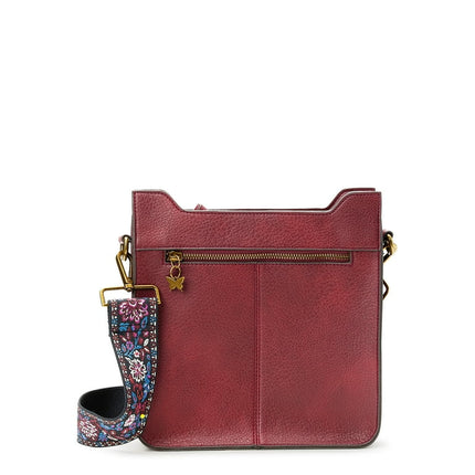 The Pioneer Woman Josie Medium Crossbody Handbag with Guitar Strap, Windsor Wine, Women's